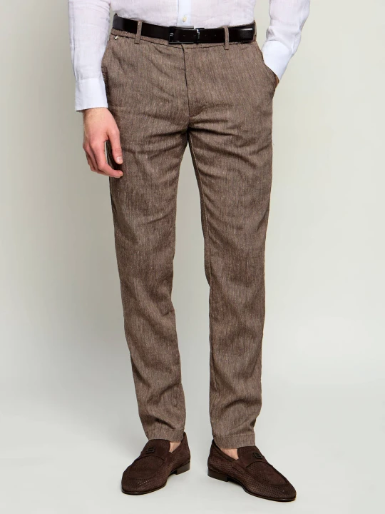 Zdjęcie produktu BOSS BLACK Lniane spodnie chino H-Kane1-RDS | Modern fit brązowy