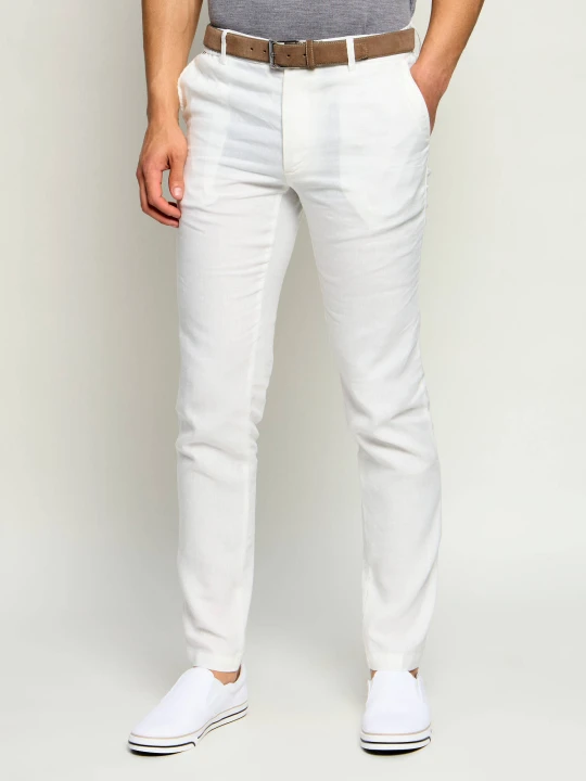 Zdjęcie produktu BOSS BLACK Lniane spodnie chino Kane | Regular Fit biały