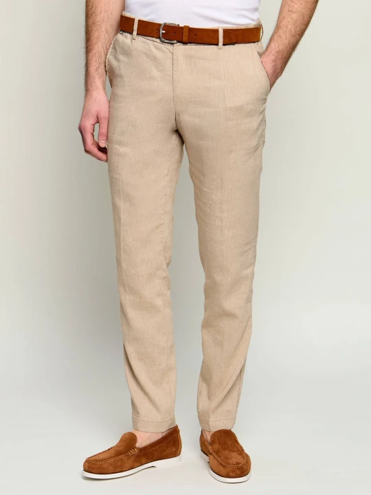 Zdjęcie produktu BOSS BLACK Lniane spodnie chino Kane | Regular Fit beżowy