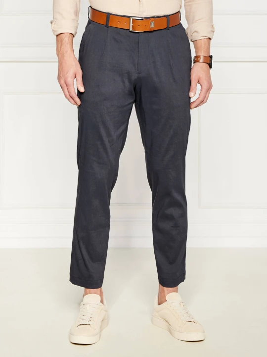 Zdjęcie produktu BOSS BLACK Lniane spodnie chino P-Perin-RDS-WG-242 | Relaxed fit granatowy