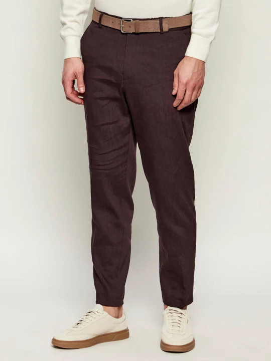 Zdjęcie produktu BOSS BLACK Lniane spodnie P-Perin-RDS-WG-262 | Tapered fit brązowy