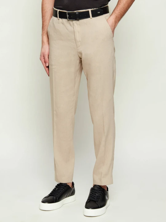 Zdjęcie produktu BOSS BLACK Lniane spodnie P-Perin-RDS-WG-262 | Tapered fit beżowy