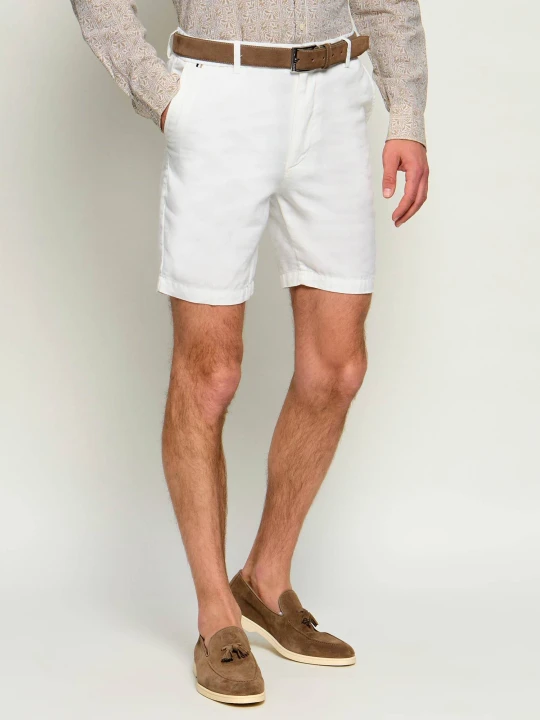Zdjęcie produktu BOSS BLACK Lniane szorty chino Kane | Regular Fit biały