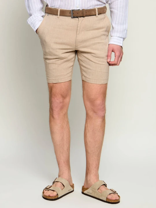 Zdjęcie produktu BOSS BLACK Lniane szorty chino Kane | Regular Fit beżowy
