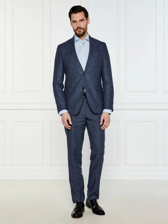 Zdjęcie produktu BOSS BLACK Lniany garnitur C-Huge-2Pcs-Peak-252 | Slim Fit | z dodatkiem wełny granatowy