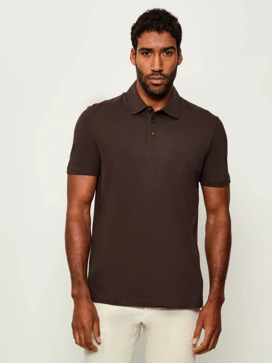Zdjęcie produktu BOSS BLACK Polo Parris 37_DB | BECKHAM X BOSS | Regular Fit | z dodatkiem jedwabiu brązowy