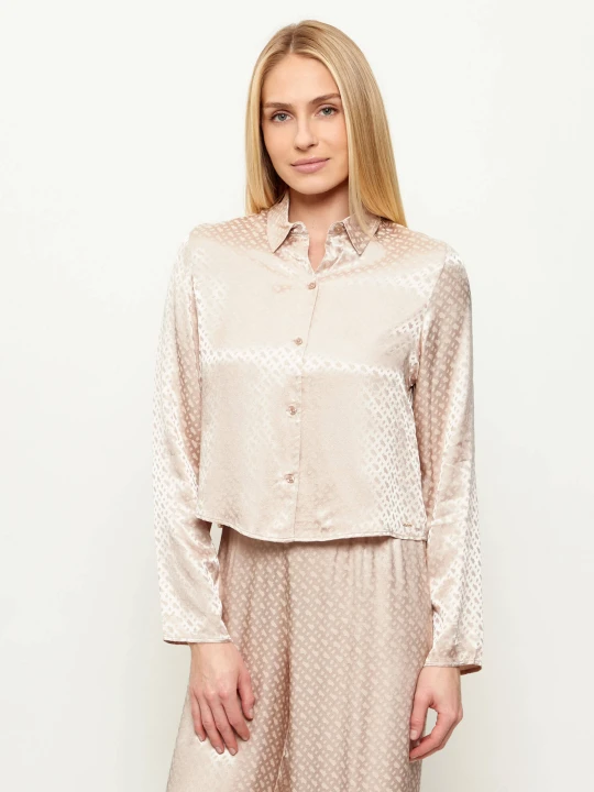 Zdjęcie produktu BOSS BLACK Satynowa góra od piżamy B Monogram | Relaxed fit beżowy