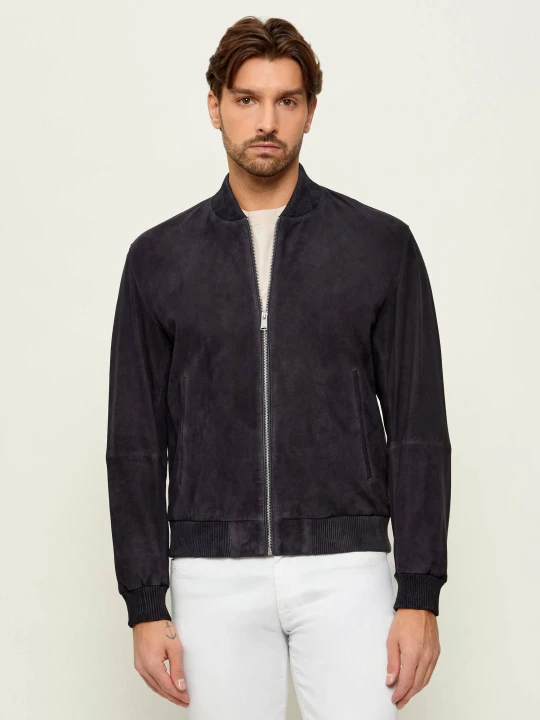 Zdjęcie produktu BOSS BLACK Skórzana kurtka bomber H-Muller | Regular Fit granatowy