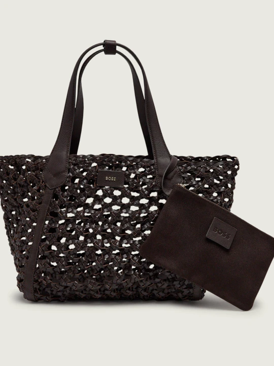 Zdjęcie produktu BOSS BLACK Skórzana shopperka + saszetka Lenah brązowy