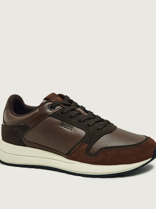 Zdjęcie produktu BOSS BLACK Skórzane sneakersy Vinston_Runn_sdtbpl | zamsz brązowy