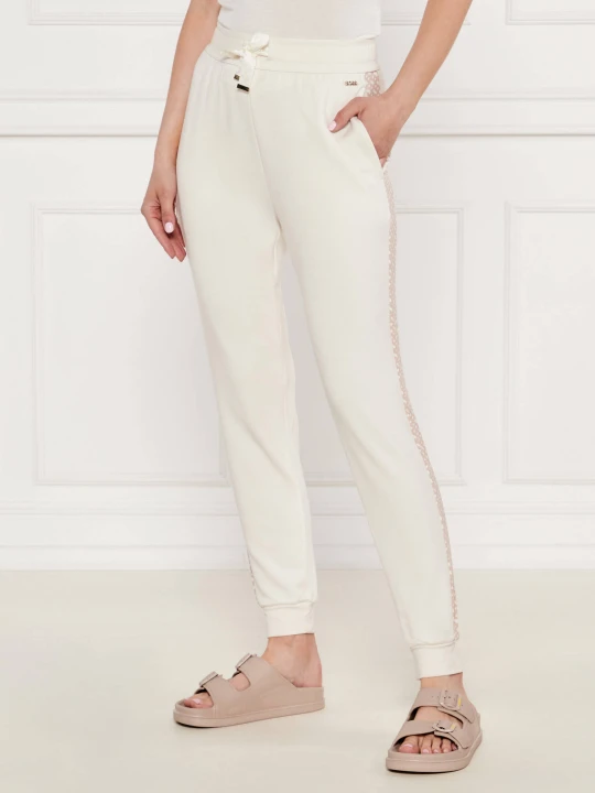 Zdjęcie produktu BOSS BLACK Spodnie dresowe Monogram_Pants Cuff | Regular Fit | z dodatkiem jedwabiu ecru