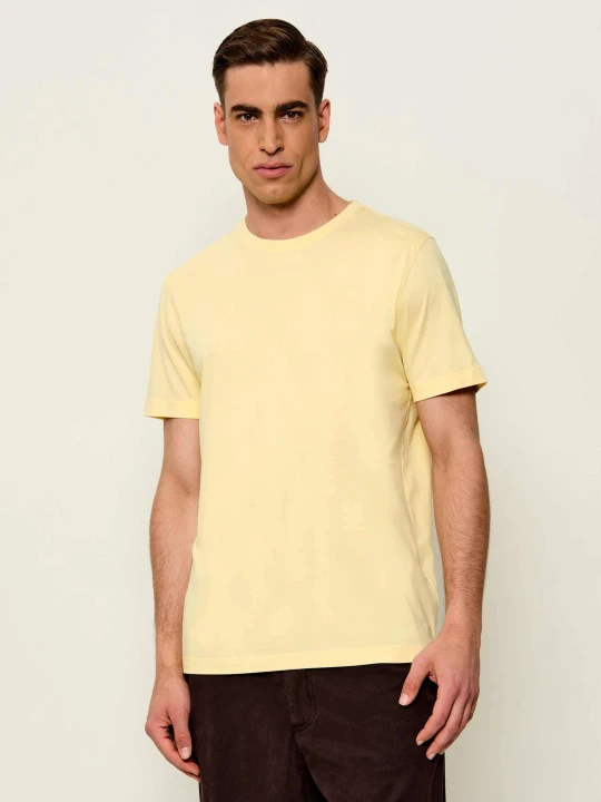 Zdjęcie produktu BOSS BLACK T-shirt Taut 75 | Boss x David Beckham | Regular Fit | z dodatkiem jedwabiu żółty