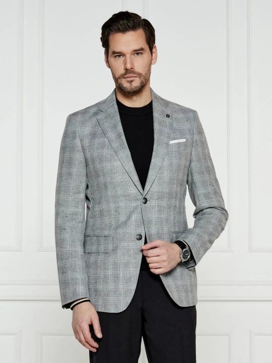 Zdjęcie produktu BOSS BLACK Wełniana marynarka H-Hutson-233 | Slim Fit | z dodatkiem lnu szary