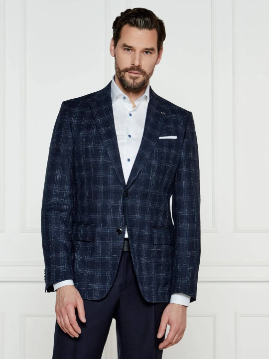 Zdjęcie produktu BOSS BLACK Wełniana marynarka H-Hutson-233 | Slim Fit | z dodatkiem lnu granatowy