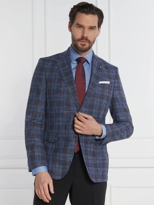 Zdjęcie produktu BOSS BLACK Wełniana marynarka H-Hutson-233 | Slim Fit | z dodatkiem lnu granatowy
