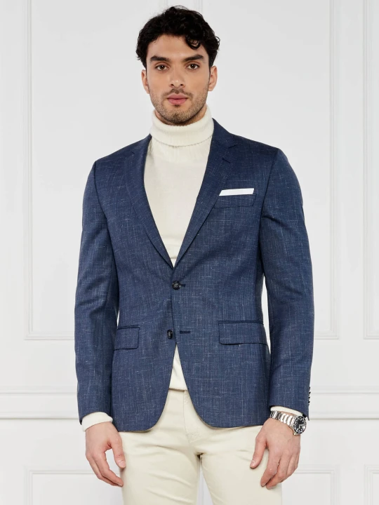 Zdjęcie produktu BOSS BLACK Wełniana marynarka Hutson | Slim Fit | z dodatkiem lnu granatowy