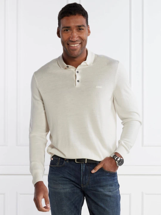 Zdjęcie produktu BOSS BLACK Wełniane polo | Regular Fit ecru