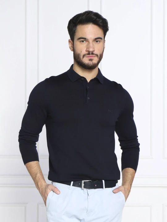 Zdjęcie produktu BOSS BLACK Wełniane polo | Regular Fit granatowy