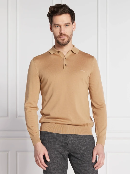 Zdjęcie produktu BOSS BLACK Wełniane polo | Regular Fit beżowy