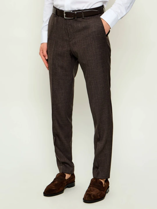 Zdjęcie produktu BOSS BLACK Wełniane spodnie Suit-Trousers-262_DB | BOSS X BECKHAM | Slim Fit | z dodatkiem jedwabiu brązowy
