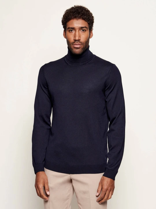 Zdjęcie produktu BOSS BLACK Wełniany golf Musso-P | Slim Fit granatowy