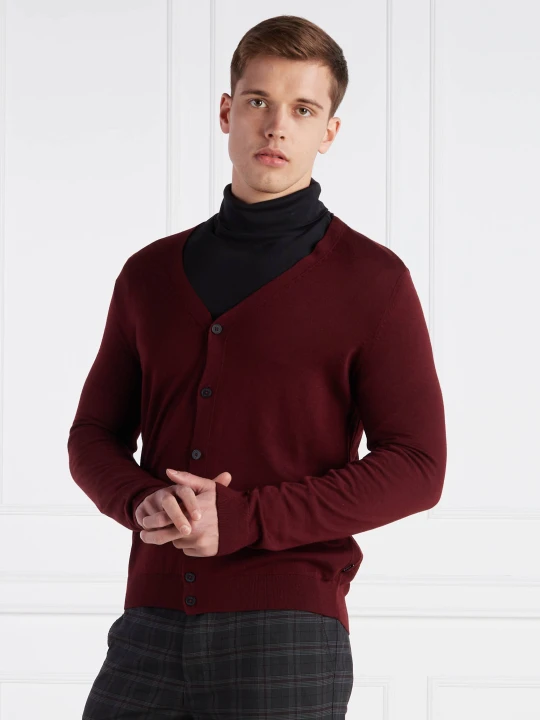 Zdjęcie produktu BOSS BLACK Wełniany kardigan Mardon-L | Slim Fit bordowy
