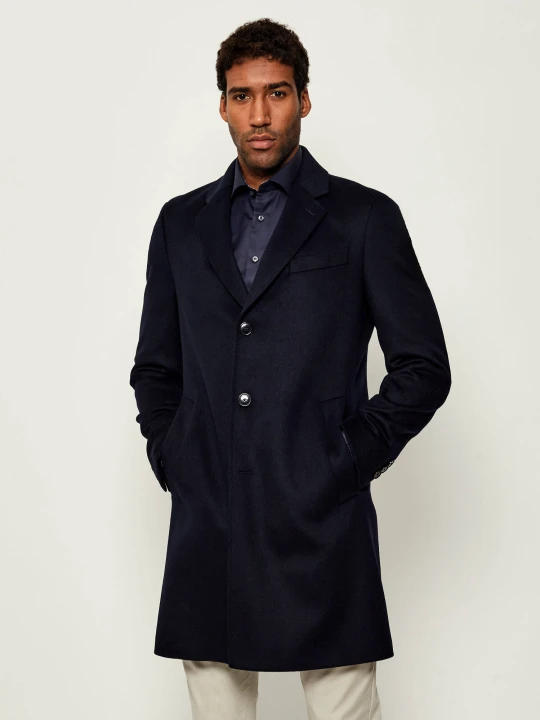 Zdjęcie produktu BOSS BLACK Wełniany płaszcz H-Hyde-254 | z dodatkiem kaszmiru granatowy