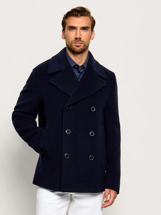 Zdjęcie produktu BOSS BLACK Wełniany płaszcz H-Hyde-Peacoat-264 granatowy