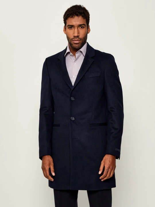 Zdjęcie produktu BOSS BLACK Wełniany płaszcz SB-Coat-254_DB | BOSS X BECKHAM | z dodatkiem kaszmiru granatowy