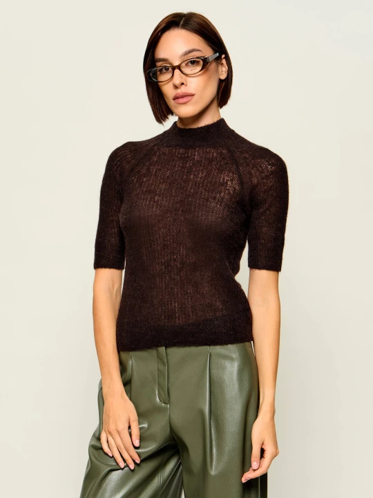 Zdjęcie produktu BOSS BLACK Wełniany półgolf Fewe | Slim Fit brązowy