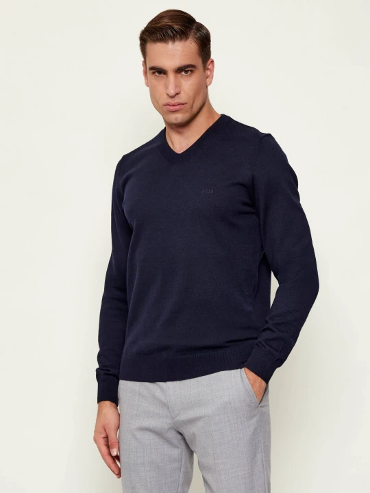 Zdjęcie produktu BOSS BLACK Wełniany sweter Baram-L | Regular Fit granatowy