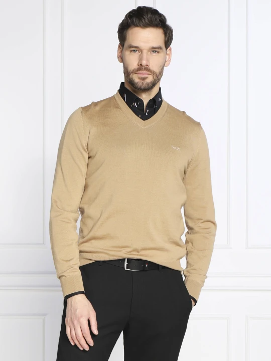 Zdjęcie produktu BOSS BLACK Wełniany sweter Baram-L | Regular Fit brązowy