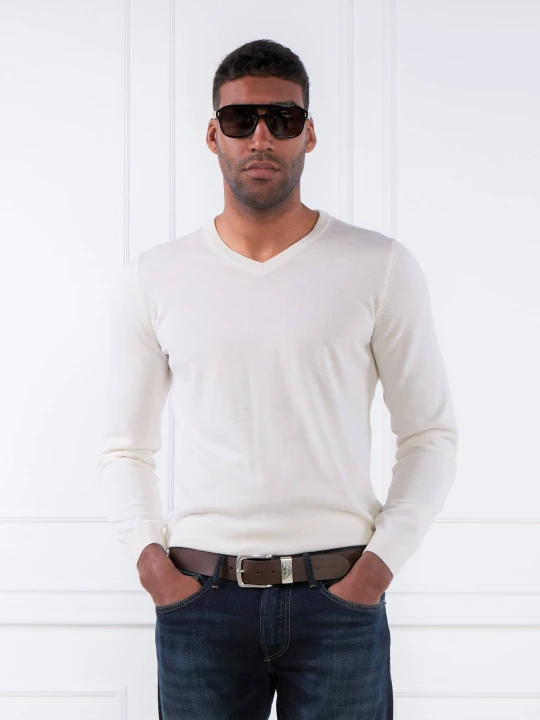 Zdjęcie produktu BOSS BLACK Wełniany sweter Melba-P | Slim Fit biały