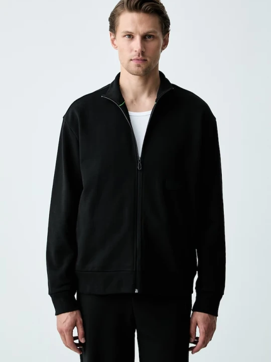 Zdjęcie produktu BOSS Green bluza rozpinana męska z bawełną SW_Collar Full Zip czarny