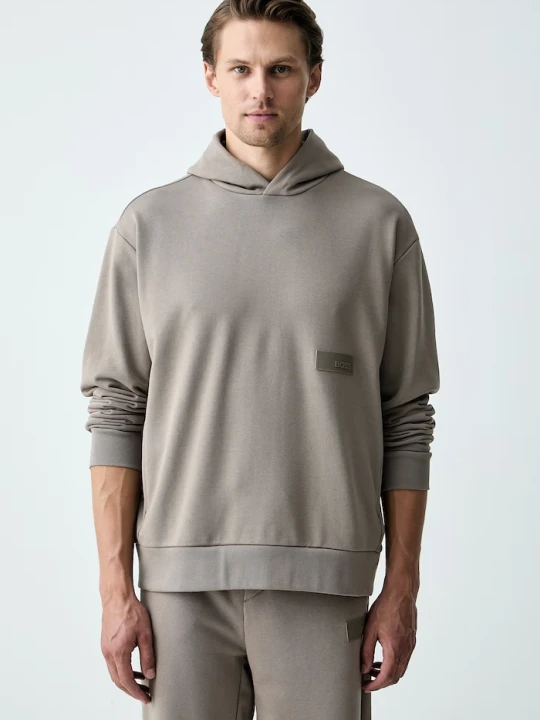 Zdjęcie produktu BOSS Green bluza z kapturem męska z bawełną SW_Hoodie beżowy