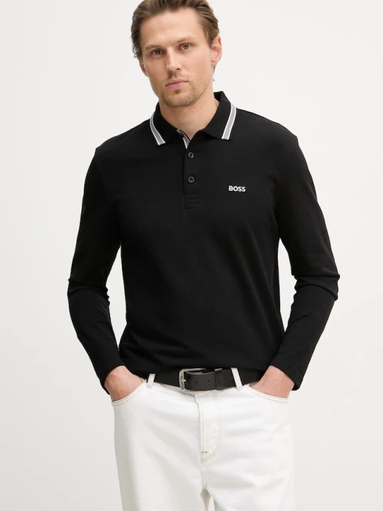 Zdjęcie produktu BOSS Green longsleeve męski bawełniany Plisy czarny
