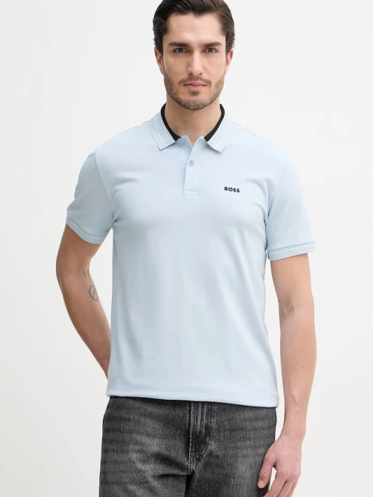 Zdjęcie produktu BOSS Green polo męskie bawełniane z elastanem niebieski