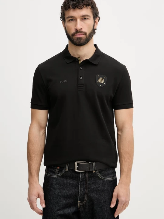 Zdjęcie produktu BOSS Green polo męskie bawełniane czarny