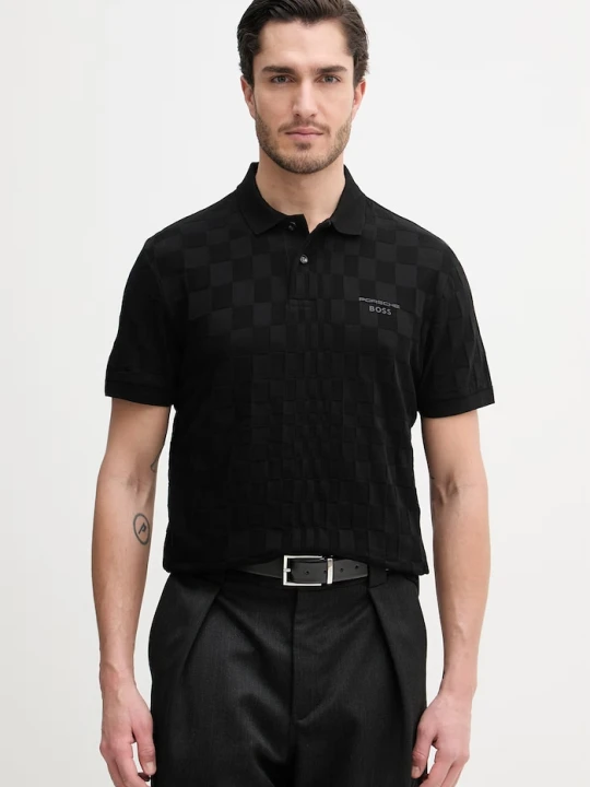 Zdjęcie produktu BOSS Green polo męskie bawełniane BOSS X PORSCHE czarny