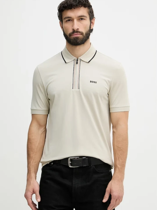 Zdjęcie produktu BOSS Green polo męskie bawełniane z elastanem beżowy