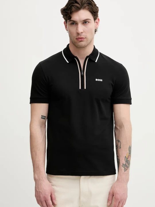 Zdjęcie produktu BOSS Green polo męskie bawełniane z elastanem czarny