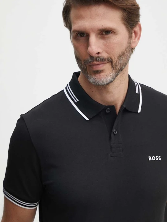 Zdjęcie produktu BOSS Green polo męskie z bawełną Paul czarny