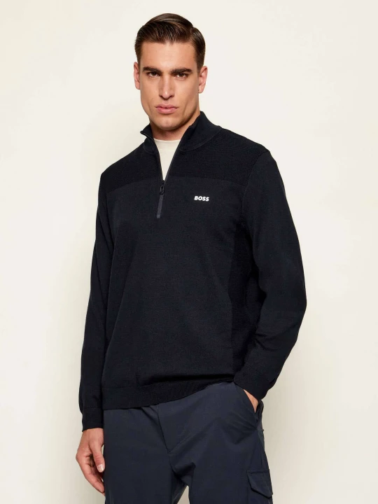 Zdjęcie produktu BOSS GREEN Sweter KN_Momentum-X QZ | Regular Fit | z dodatkiem wełny granatowy