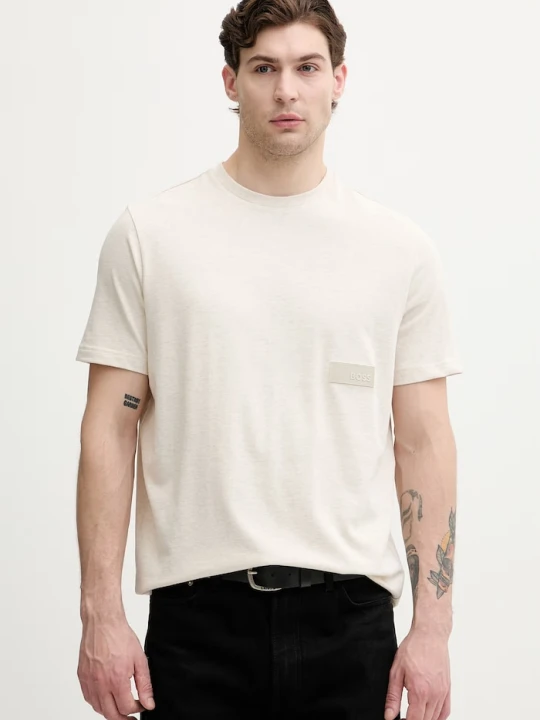 Zdjęcie produktu BOSS Green T-shirt męski bawełniany TS_Structure beżowy