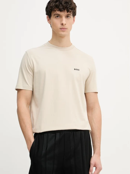 Zdjęcie produktu BOSS Green T-shirt męski bawełniany z elastanem Tee beżowy