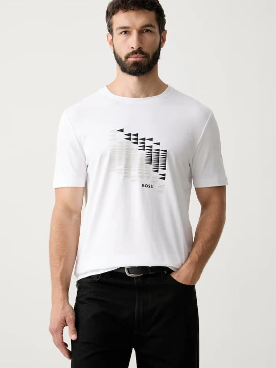 Zdjęcie produktu BOSS Green T-shirt męski z bawełną TS_Network Flag biały