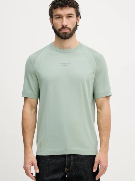 Zdjęcie produktu BOSS Green T-shirt basic męski z dodatkiem jedwabiu BOSS X PORSCHE