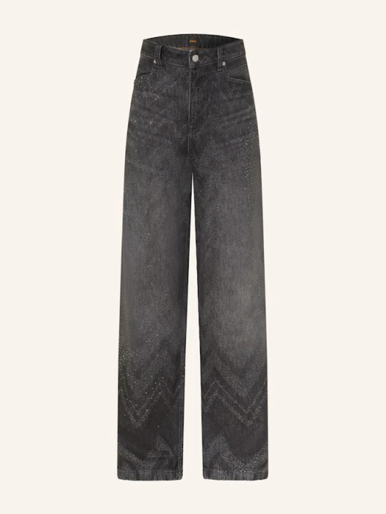 Zdjęcie produktu Boss Jeansy Straight Slouchy Z Ozdobnymi Kamykami schwarz 002 BLACK