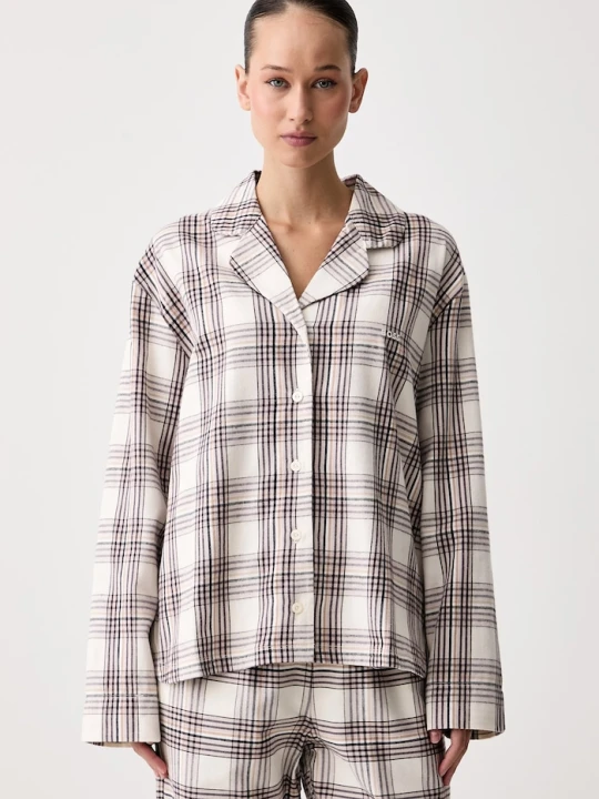 Zdjęcie produktu BOSS koszula piżamowa damska z bawełną Holiday_Shirt beżowy