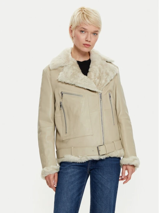 Zdjęcie produktu BOSS Kurtka skórzana 50524016 Kremowy Regular Fit